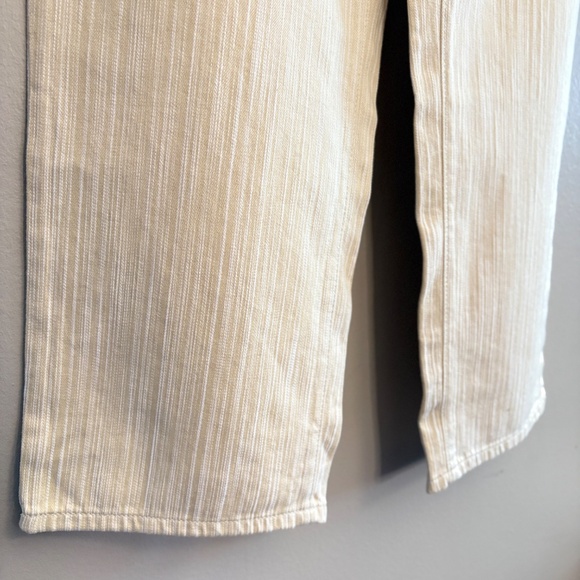 Cream & White Stripe Textured Wide Leg Denim Tailored Trousers - Picture 9 of 14